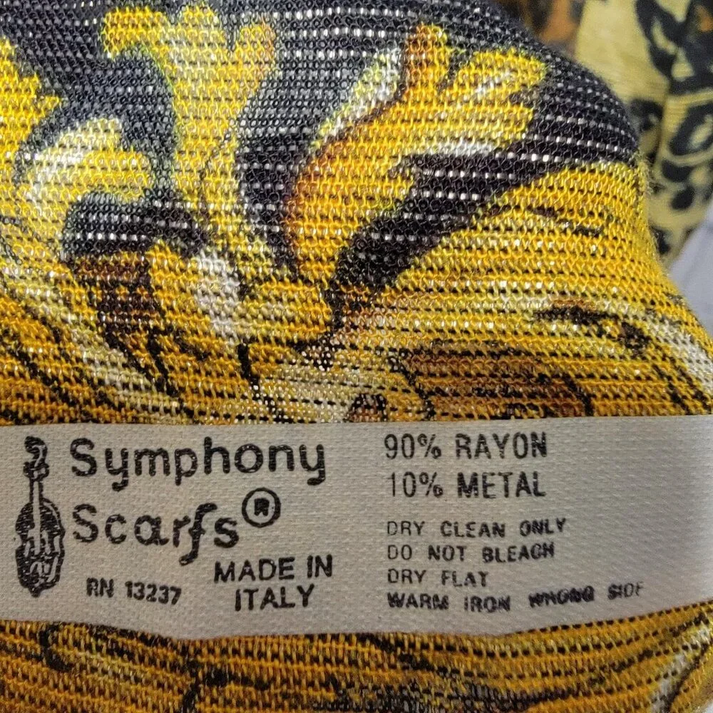 Vintage Animal‎ Print Scarf Rayon and Metallic Symphony Scarfs Made in Italy